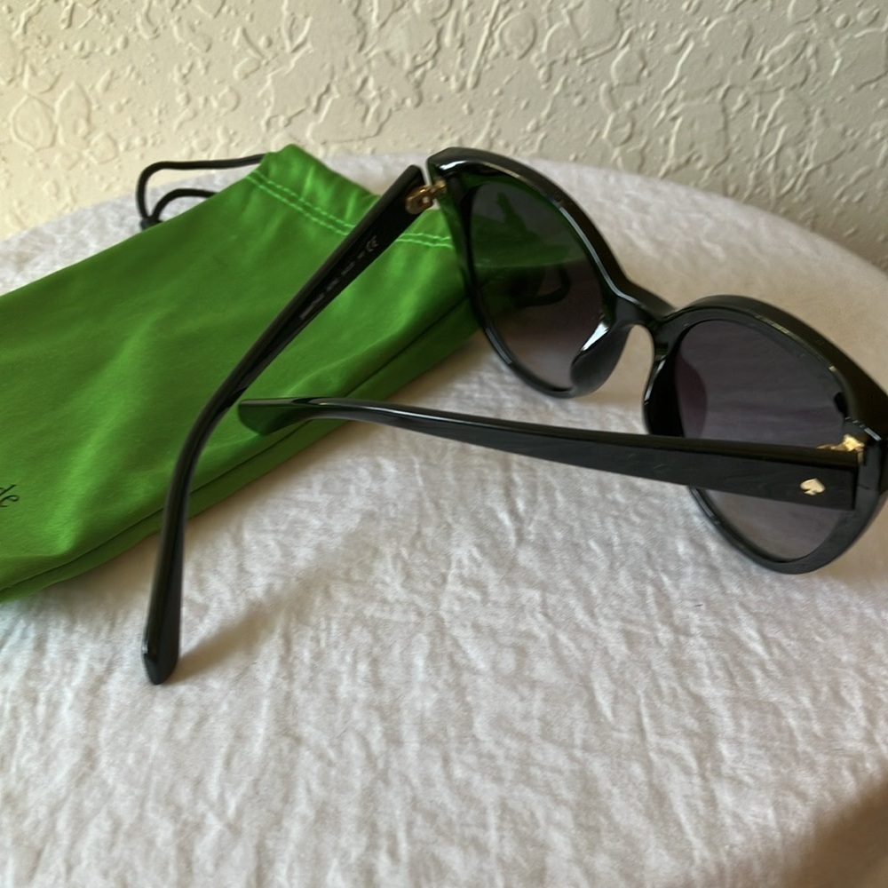 Kate Spade: Black Samantha Cat Eye Sunglasses- Gray gradient- green sleeve - Picture 6 of 16